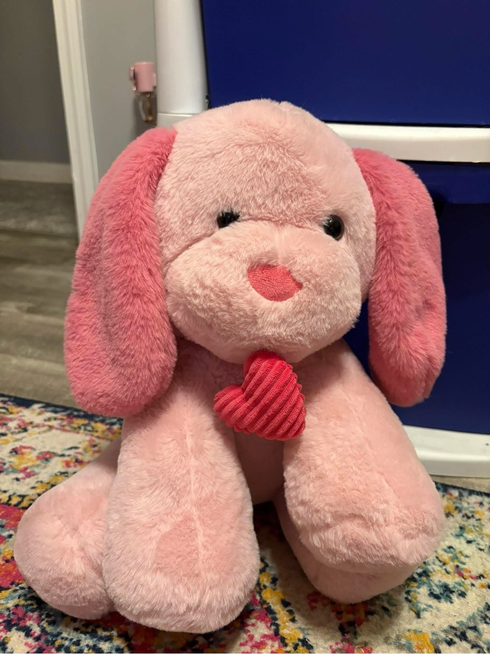 Pink Plush Puppy with Pink Heart Accent